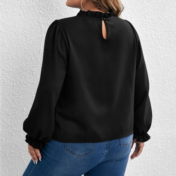 Plus size frill trim lantern  sleeve blouse - Picture 3 of 5